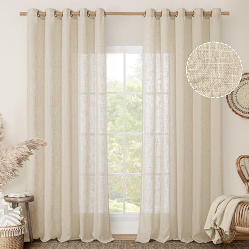 Image of LAMIT Linen Curtains 84 Inches Long for Living Room, Bronze Grommet Light Filtering Window Treatments Semi Sheer Modern Drapes for Bedroom,2 Panels Set 60 x 84 Inch, Linen