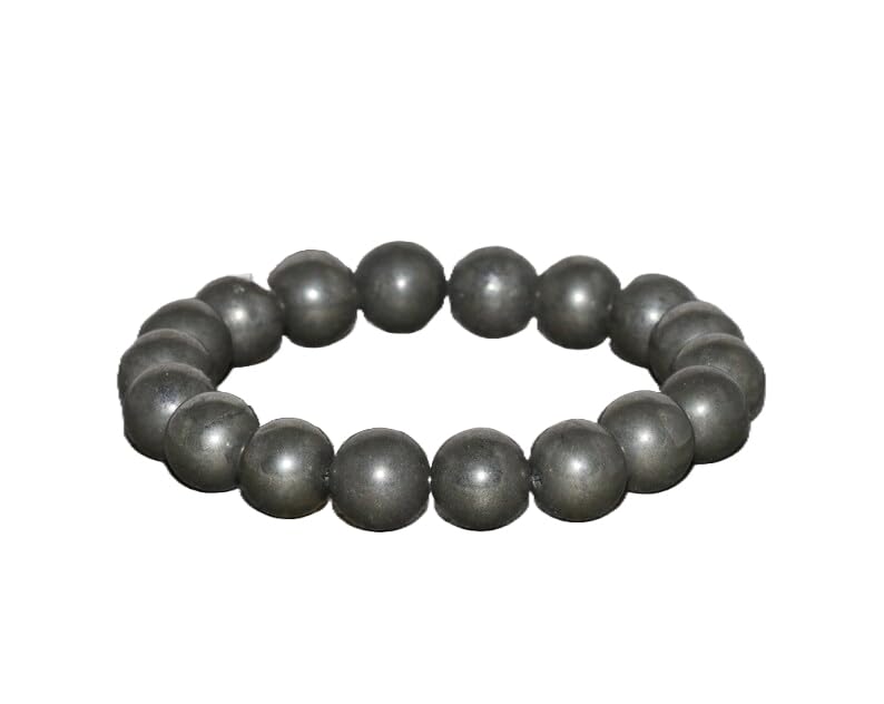 LKBEADS Naturalny piryt koralik kamień szlachetny okrągły 10 mm gładki 18 cm koraliki rozciągliwa bransoletka kryształ uzdrawiający energia kamień bransoletka dla kobiet i mężczyzn regulowany rozmiar,