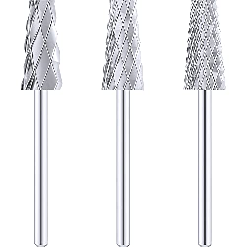 3 Pieces Tapered Barrel Carbide Nail Drill Bit, 3 Sizes Carbide Nail Drill Bit Acrylic Nail File Drill Bit Cuticle Drill Bits, Nail Art Tools for Gel Nails Manicure Pedicure (C, XC, 3XC, Silver)