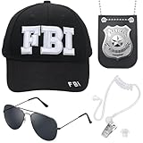 ERDOGLY FBI Hats, Police Officer Costume Accessories Include Agent Hat Baseball Cap with Cop Badge, Secret Service Earpiece and Black Sunglasses, 3D Embroidered Cop Hat for Adults Boys Girls