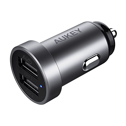 AUKEY 24W/4.8A Dual-Port USB Car Charger, Aluminum Alloy Finish for iPhone Xs/XS Max/XR/X/8, iPad Pro/Air 2/Mini, Bluetooth Headphones & Speakers,Samsung Galaxy Note9 and More