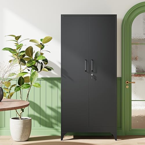 Image of Letaya 71 inch H Metal Storage Cabinet with 2 Doors and 4 Shelves,Tall Kitchen Pantry Cabinets,Utility Pantry Organizers for Cupboard /Dining /Bathroom /Home Office /Garage, Steel Tool Cabinets