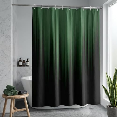 Image of AAtter Green and Black Shower Curtain, Modern Ombre, 60x72 Inch, 12 Hooks