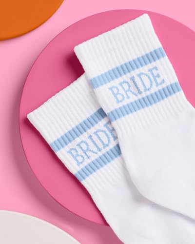 xo, Fetti Bride Socks, White + Blue | Bride To Be Something Blue Gift, Bachelorette Decorations, Wedding Day Slippers, Bridal Footwear Gift - Thumbnail 2