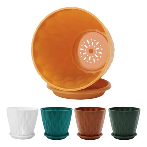 Genérico Macetas,5 Piezas Jardineras con Drenaje Y Plato - Maceta De Patio,para Uso En Ventana, Balcón, Interior, Porche, Patio, Y para Cactus Y Pothos