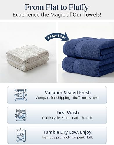 LANE LINEN 100% Cotton Luxury Towel Set for Bathroom - 16 Pieces, Ring Spun - Plush, Soft & Highly Absorbent - 4 Shower Towels, 8 Washcloths, 4 Hand Towels - Complete Bathroom Towel Set - Navy Blue