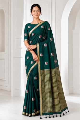 Image of Women's Kosa Linen Floral Motif Design with Unstitched Blouse Piece