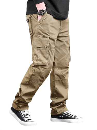 Image of MiraMichi Men's Relaxed Fit Solid Pattern Cotton Cargo Pant with 6 Pocket Button Down Closure Type and Standard Length | Six Pockets Cargos Pant's |Bonkers Joggers for Men