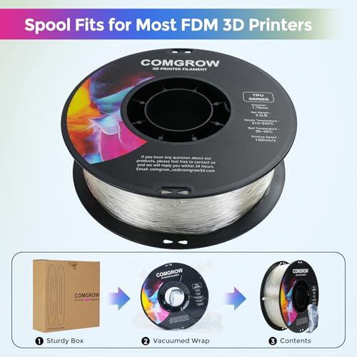 Image of Comgrow TPU Filament 1.75, Flexible 95A Soft 3D Printing Filament fit Most 3D Printers Dimensional Accuracy + /- 0.02mm TPU Transparent1kg (2.2lbs)