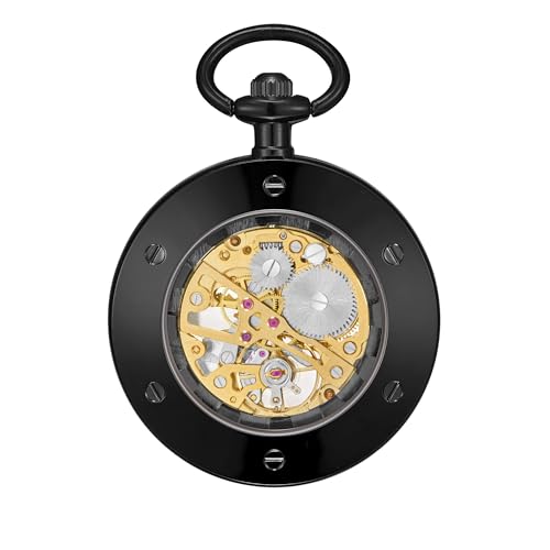 Image of ShoppeWatch Mens Pocket Watch with Chain | Classic Hand Wind Mechanical Movement | Open Face Pocketwatch ad Chain - 1920s Railroad Steampunk Costume Accessory