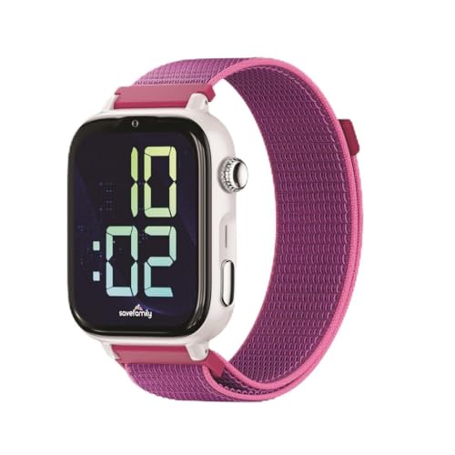 SaveFamily SaveWatch Plus 2 | Reloj Inteligente Niño con Localizador GPS, Llamada, Vídeo, Whatsapp, Spotify, App Store | SIM Incluida - Esfera Blanca y Correa de Tela Frambuesa