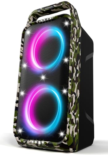 Image of Foxdawn Portable Bluetooth Speaker: 240W Peak Powerful Loud Sound Deep Bass Wireless Boombox Large Subwoofer 15 Hours Battery Life Fast Charging with Led Light Show for Party Outdoor Camping Backyard