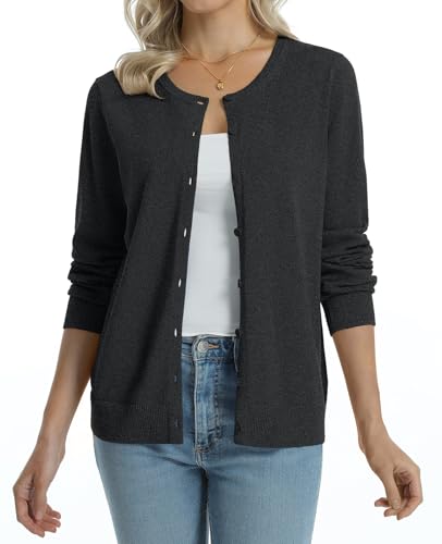 Image of QUALFORT Women's 100% Cotton Lightweight Cardigans Long Sleeve Knitted Button Down Sweater