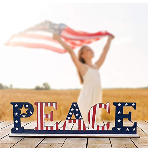 fengshuisale Patriotic Wooden Decorative Plaque 4th of July American Flag Letter Sign Independence Day Home Table Decoration (W4612-Peace)