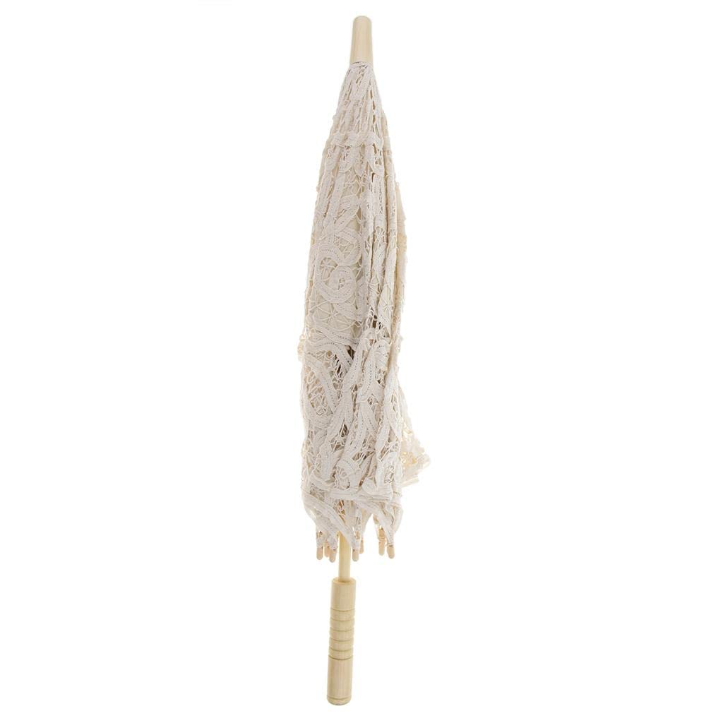 NIVAA Vintage Handmade Cotton Lace Parasol Bridal Umbrella Wedding Decor Beige-image-24