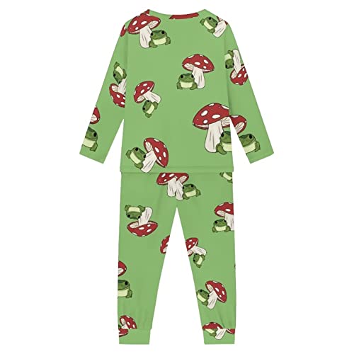 Howilath Mushroom Frog Green Designer Youth's Pajama Suit Comfy Sleepwear Long Sleeve Nightwear for Kids Boys Girls-5-6