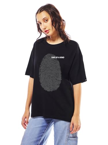 Image of Bewakoof Women's Cotton Oversized Fit Half Sleeve Round Neck T-Shirt | Casual wear | Streetwear | Oversized Tshirt for Woman Cotton| Baggy