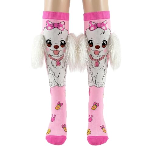 Image of Crazy Socks for Girls Kids 3D Novelty Funny Silly Soft Knee-High Wacky Socks for Dance Gift Birthday Party(White dog)