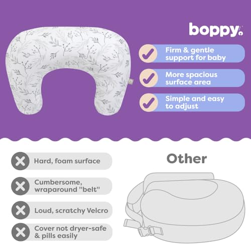 Boppy Nursing Pillow - Firm, Ergonomic U-Shaped Bottle and Breastfeeding Pillow with High Lift for Comfort and Support, Spacious Surface - Gray Gentle Leaves by Boppy - Image 7