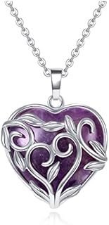 CrystalTears Amethyst Healing Crystal Necklace Flower Wrapped Heart Crystal Gemstone Pendant Necklace Quartz Crystals Jewelry for Women Valentines Gift for Her Girlfriend Wife