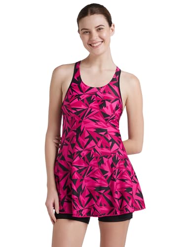 Image of Speedo Women's Printed Racerback Swimdress with Boyleg Swimming Costume