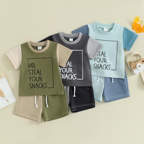 Toddler Baby Boy Summer Clothes Short Sleeve Letter Print T Shirt Tops + Elastic Shorts Infant Casual Outfit Set2