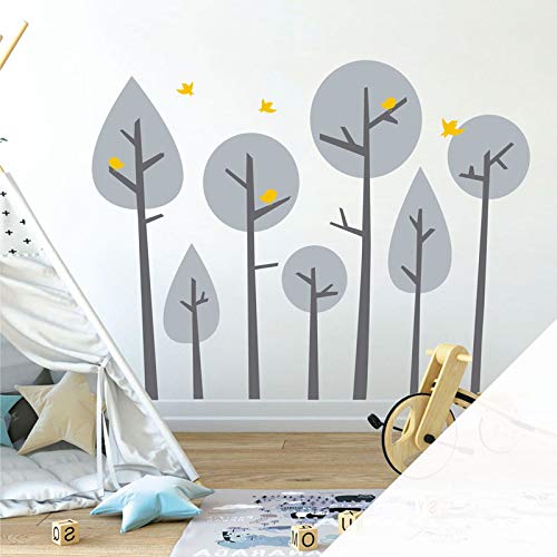 Sticker mural pour chambre d'enfant Motif forêt, arbres, branches et oiseaux 3 couleurs Assembled Size: Large (1140 x 880mm) blanc