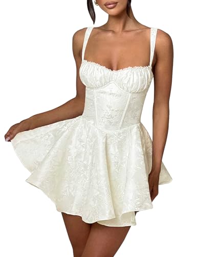Image of LuFeng Womens Sweetheart Neckline Satin A-line Spaghetti Straps Jacquard Mini Dress Bow Sleeveless Cocktail Prom Dress