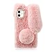 Funda de Felpa para iPhone 11, Lindo Funda Protectora de Suave y Esponjosa, Anti-Choque Carcasa con Ratón Caja del Celular de TPU con Diamantes de Imitación de Moda (Rosado)