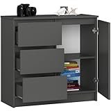 bdw - cassettiera con 3 cassetti e 1 anta - 80cm di larghezza, 77cm di altezza - armadio, credenza, multiuso, scarpiera, classificatore - soggiorno, camera da letto - grigio