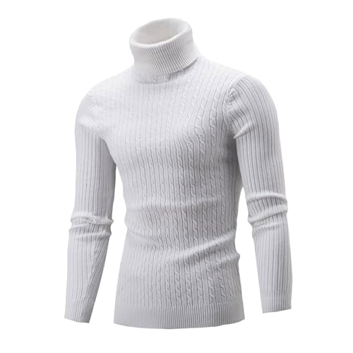 Men's Turtleneck Sweater Classic Pullover Sweaters with Twist Patterned Cable Knitted Casual Thermal Sweaters