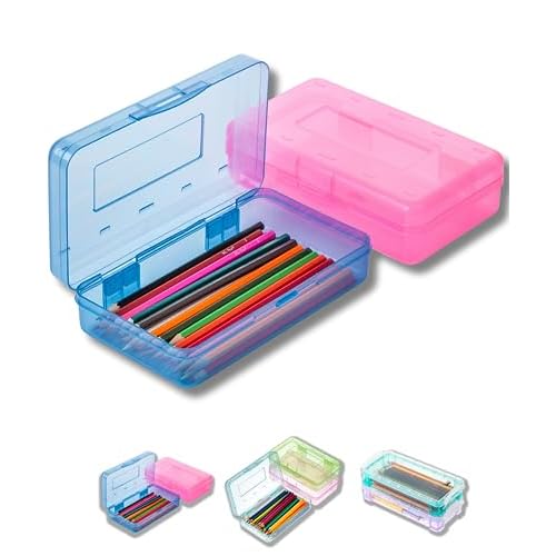 Mr. Pen- Pencil Box, 2 Pack, Assorted Colors, Plastic Hard Pencil Case, School Supply Crayon Small Storage Box, Back to School Supplies