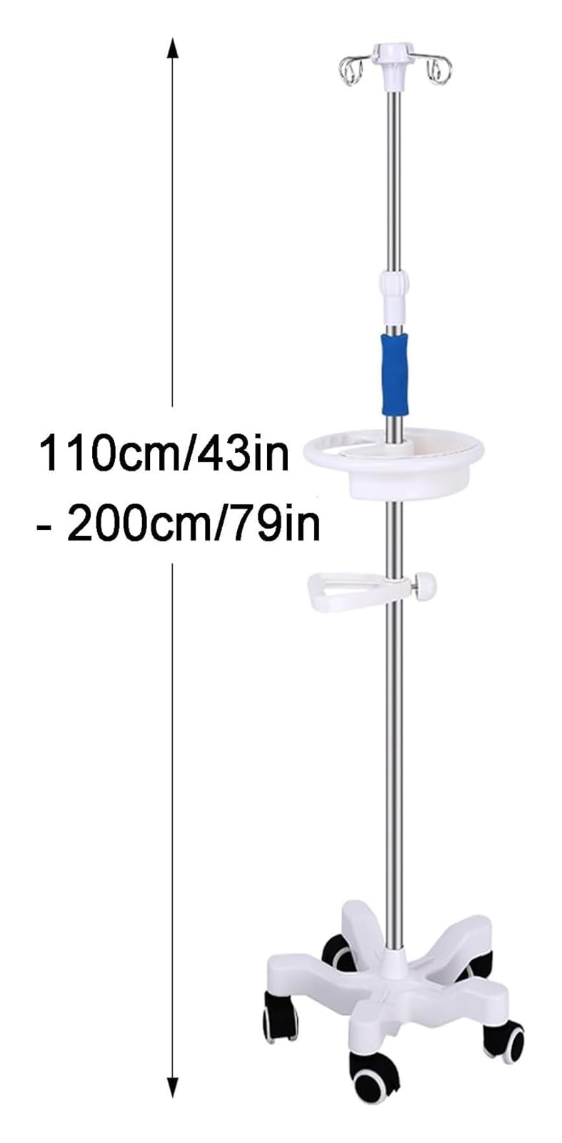 Asta per flebo, Asta per flebo con Ruote, 4 Ganci, 5 Ruote, Supporto per Sacca per fluidi IV, Altezza Regolabile, Asta per flebo per Ospedale Domestico (Bianco B)