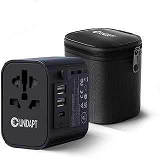 Unidapt Universal Travel Adapter 10A, Worldwide Travel Plug Adaptor with 3 USB (1 Type C 3.0A, 2 USB-A Ports) International Plug Adapter, Grounded Wall Charger, Power Adapter for USA EU UK AUS, Black