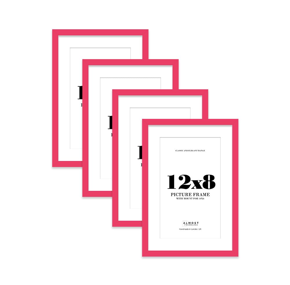 Bright Pink Picture Frame 12x8 With 10x6 Mount for Photos - Wall & Table Display, Landscape or Portrait, 4 Pack