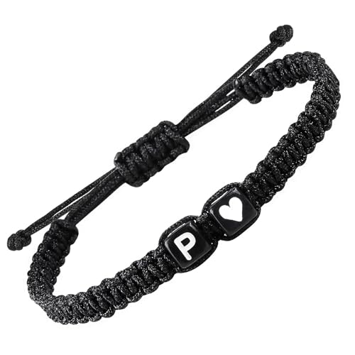 Matching Couple Bracelets Letter Initial Bracelet for Men Women Cute Anniversary Couple Gifts Long Distance Couple Gifts for Him Her Girls Boy Gifts for Boyfriend Girlfriend Son Bestfriend (P)