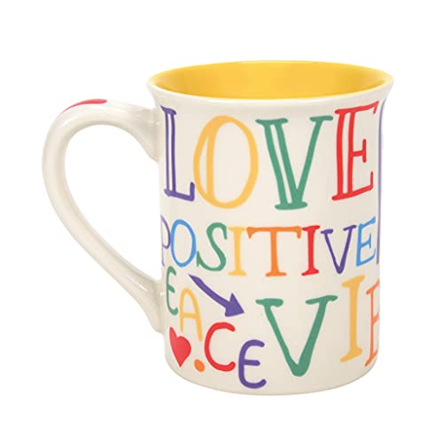 Enesco Our Name Is Mud Rainbow Love Peace Positive Vibes Coffee Mug, 16 Ounce, Multicolor #TOP1