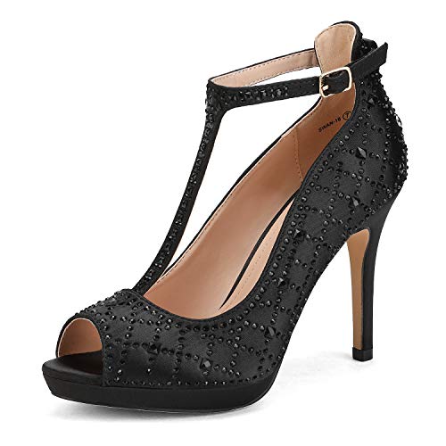 DREAM PAIRS Swan-18 Zapatos de Tacon Alto Vestir para Mujer Negro 39.5 EU/8.5 US