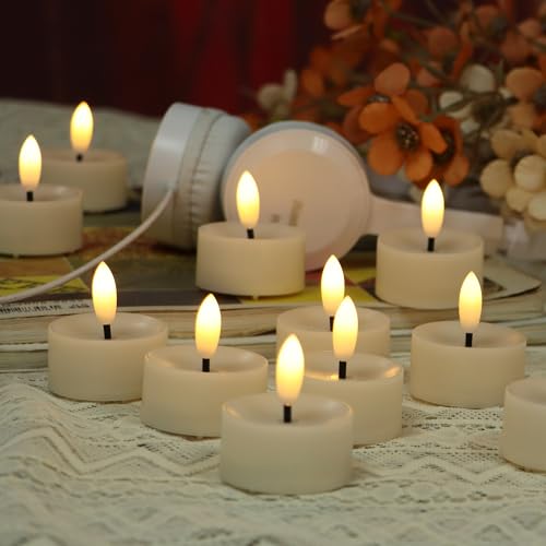 Image of Magiq 12 PCS Flameless LED Tea Lights Flickering White Battery Operated, Electric Fake Tealight Candles Long Lasting for Romantic Night Wedding Birthday Party Valentine's Day Christmas Home Decor