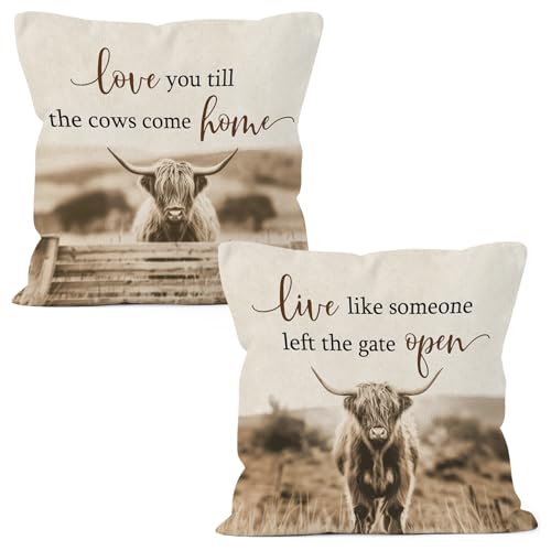 MONALET Highland Cow Farmhouse Gifts Throw Pillow...