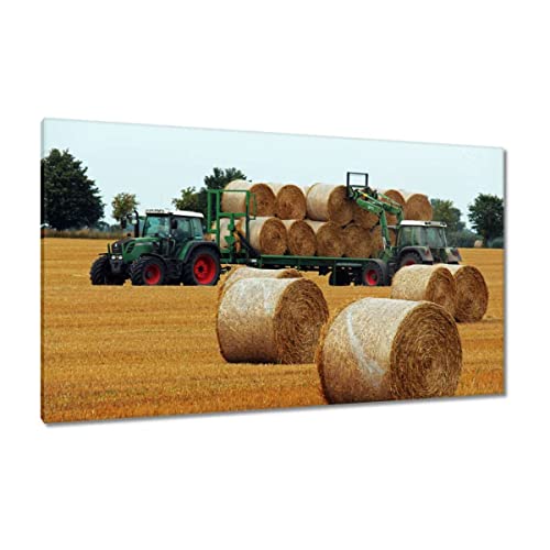 Tableau sur toile Tracteurs sur le champ pour réchauffer une grande pièce avec un paysage rural