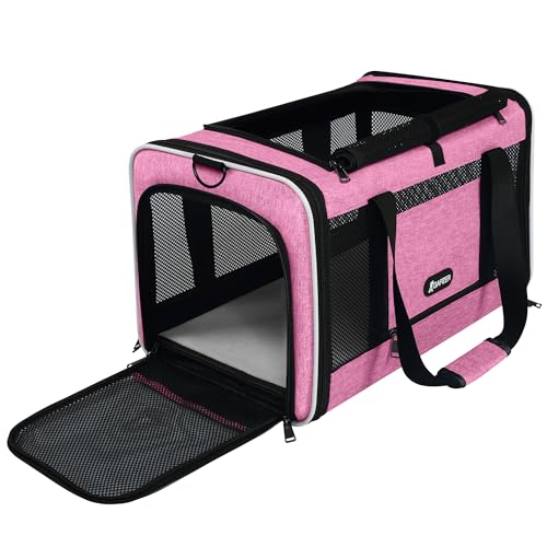 GAPZER Cat Carrier 18x11x11 Delta Airline Approved, Easy Load Soft Pet Plane Travel Bag 15 pounds, Teacup Dog Crate 12 lbs, Yorkie Kennel Carrying Case, Kitten Toy Poodle Mesh Cage up to 20lbs Pink