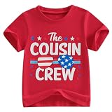 Kids Toddler Boys Girls Cousin Crew 4th of July Shirt USA 250th Anniversary Flag Glasses Patriotic Shirt (Red, 5-6 Years)