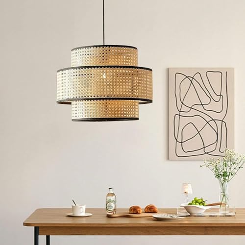 Suspension osier naturel luminaire suspendu rotin tressé salon E27 beige