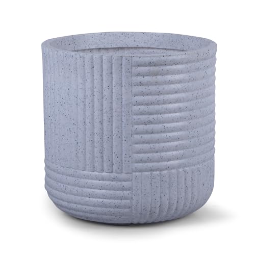 Image of Bonkaso 12 Inch Ribbed Planter Pot for Indoor & Outdoor Use | Round Heavy Duty Polymer Flower Pot | Lightweight Weather Resistant Modern Gamla for Living Room Balcony & Terrace (White)