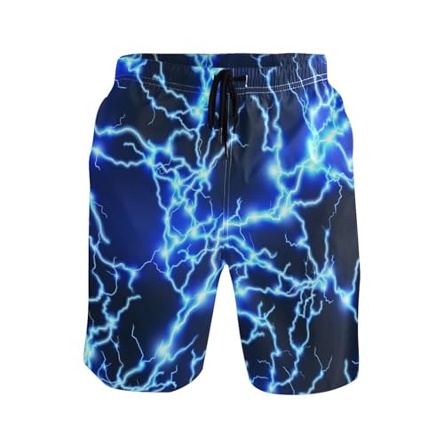 Blue Lightning Bolt Men's Boy's Novelty Beach Shorts Swim Trunks Summer Quick Dry Bathing Suits S