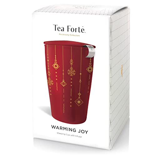 Tea Forte Warming Joy Kati Cup, Ceramic Loose Leaf Tea Infuser Cup With Basket And Lid, 12Oz Double Walled Tumbler With Stainless Steel Influser And Gift Box #TOP4