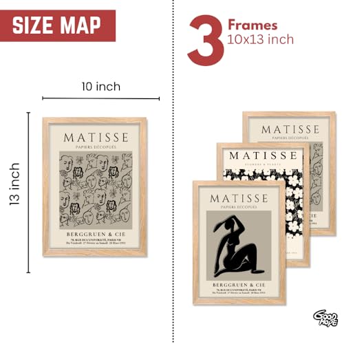 Image of Good Hope Set of 3 Henri Matisse Wall Art Paintings Framed Poster 10 x 13 Inches Frame Posters for Restraunt Cafe Home Decoration, Living Room, Bedroom, hall, Kitchen, and Office Classic Aesthetic Decor Photo Frames