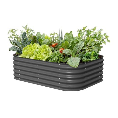 Vego garden Aluzinc Raised Garden Bed Kits, 17' Tall 6 in 1 Modular Metal Raised Planter Bed for Vegetables Flowers Patio Ground Planter Box-Modern Gray