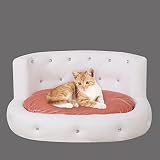 PU Leather Dog Sofas and Chairs,Wooden Frame Cat Bed,Dog Bed with Soft Velvet Cushion,Crystal Bbutto